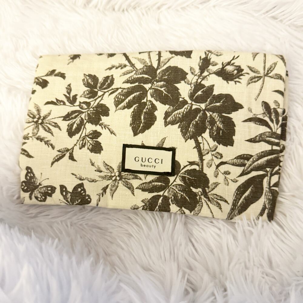 GUCCI BEAUTY | Ivory Cream Black Bloom Y3 Pouch Bag Floral Pattern Linen Japan - Picture 2 of 8